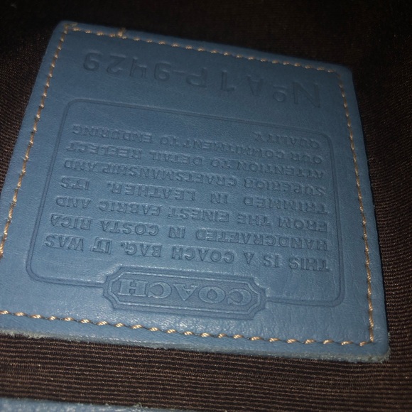 Vintage Coach Canvas Blue Tote Blue Leather Trim - Picture 7 of 8